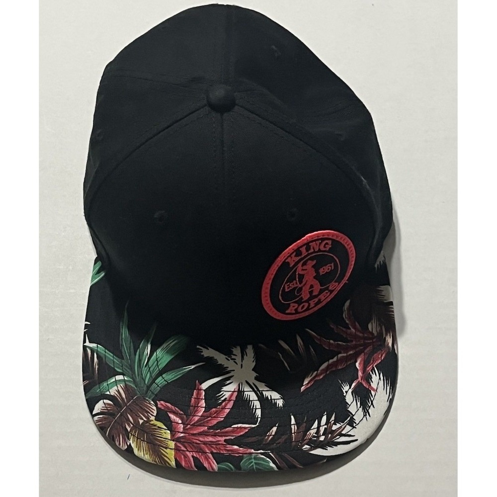 KING ROPER Patch Flatbill Hat - Black/Floral Bill Adjustable Cowboy Lasso OSFM
